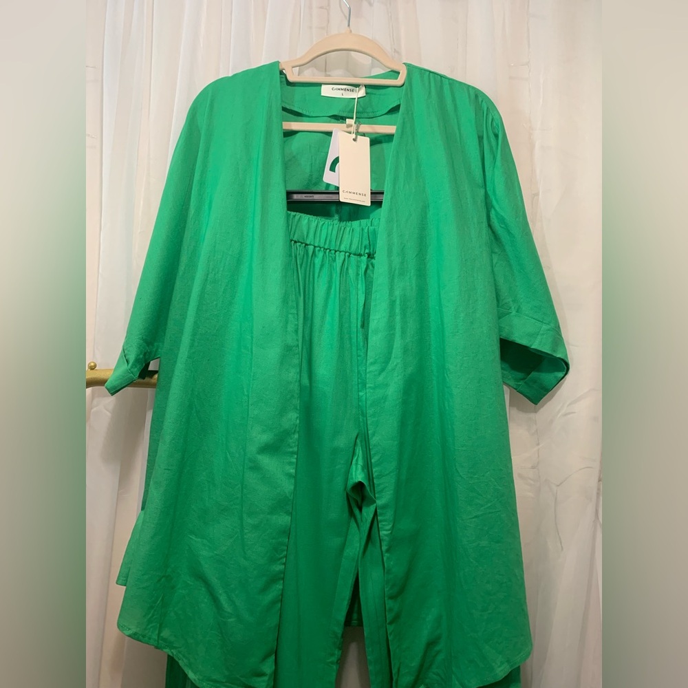 Commense Oversized Linen Tied Two Piece Pants Set - Picture 4 of 11